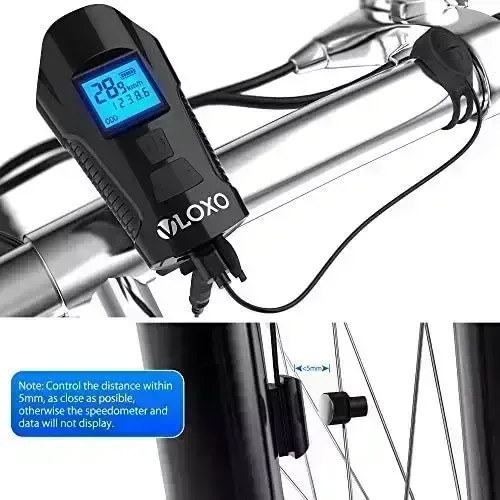 VLOXO Bike Speedometer with Bicycle Light Established, IPX7 Waterproof Bicycle Odometer with Horn LED Bike Front Gentle & Tail Mild USB Rechargeable Bicycle Computer system