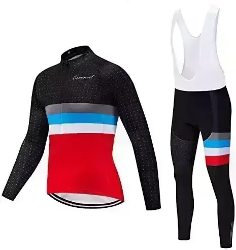 Coconut Ropamo Men's Cycling Clothing Sets Long Sleeve Cycling Jersey Sets Road Bike Clothing 4D Padded Cycling Bib Pants