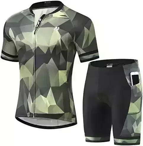 PTSOC Men's Cycling Jersey Set Road Bike Short Sleeve Shirts Suit Padded Shorts Kit MTB Cycling Clothing Outfit Set Quick-Dry